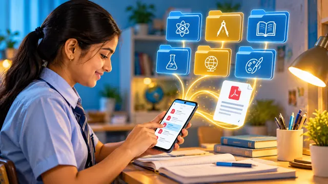 Student opening chapter-wise notes on a smartphone